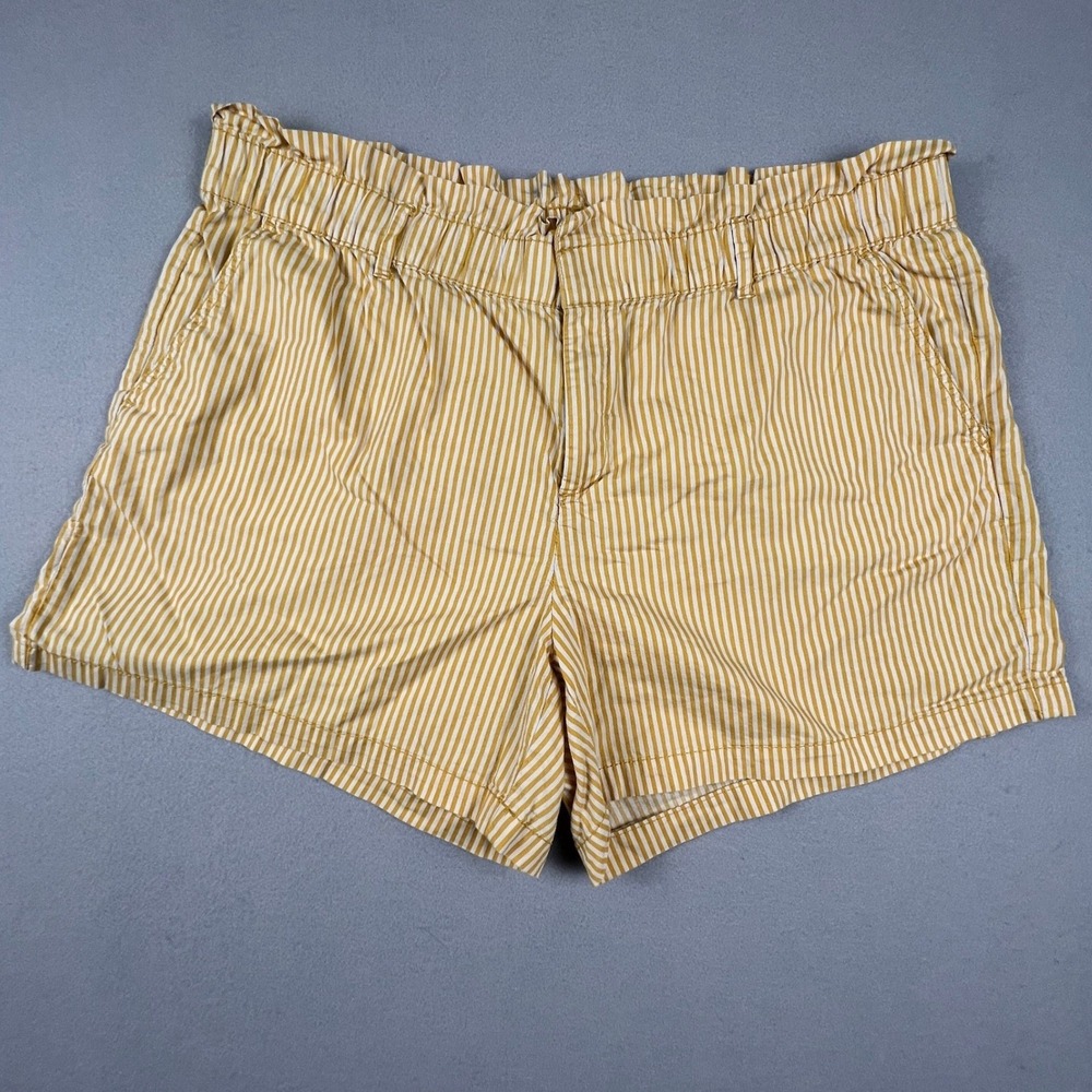 Striped Shorts Women 18 Yellow White Cotton Paperbag Casual Summer Liz Claiborne